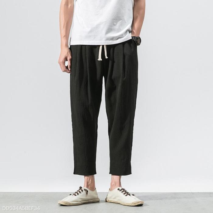 Fashion Youth Linen Plain Casual Ninth Pant