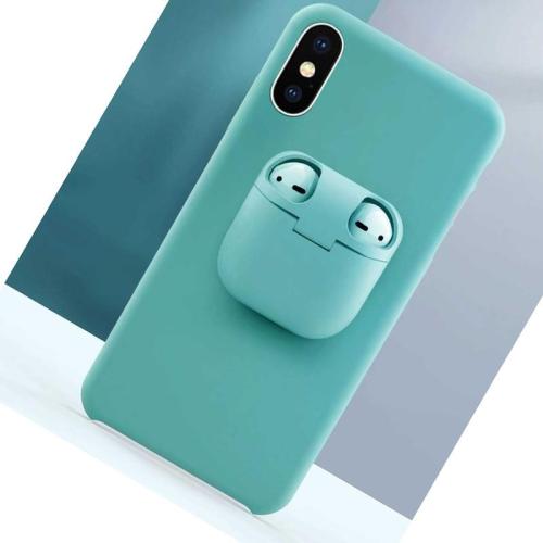 2 in 1 Unqiue Liquid Silicone iPhone Case with AirPods Holder