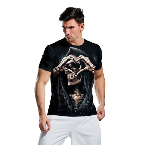 Halloween 3D Skull Print Short Sleeve Men T-shirt