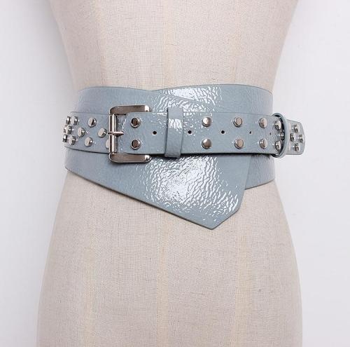 Women's runway fashion patent leather rivet punk Cummerbunds female Dress Corsets Waistband Belts decoration wide belt R1290
