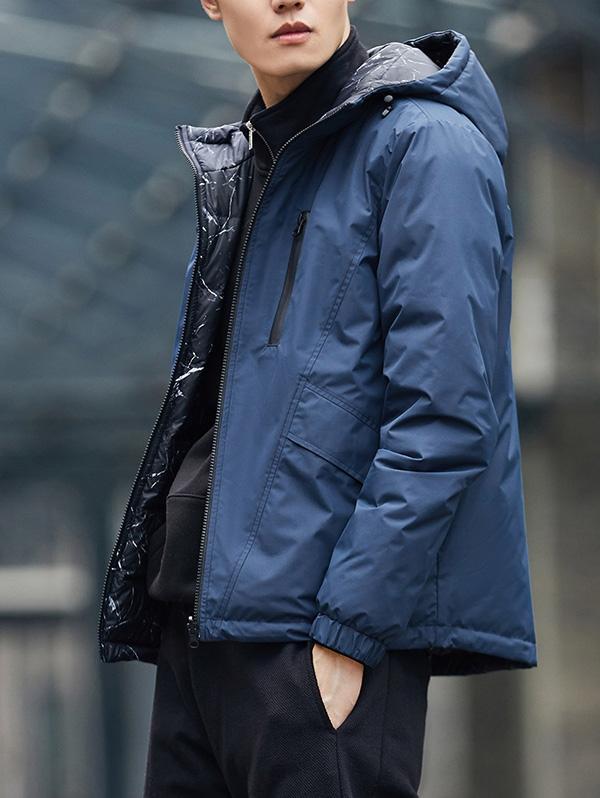 Solid Color Double-faced Down Coat Jacket for Men