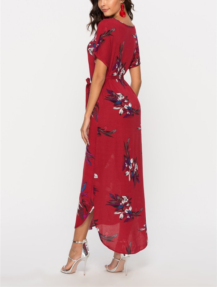 Casual Show Thin Floral Print Maxi Dresses Evening Dress