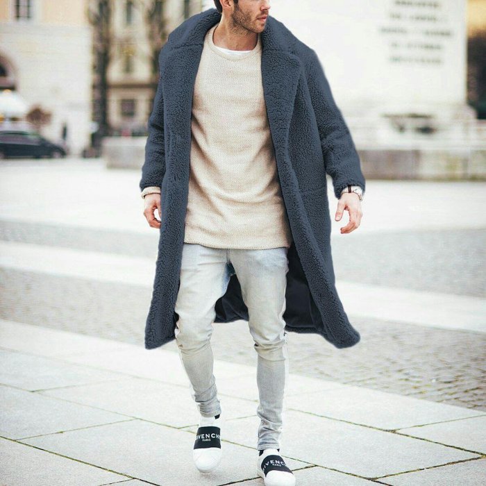 Fashion Mens Thicken Warm Wool Plain Outerwear