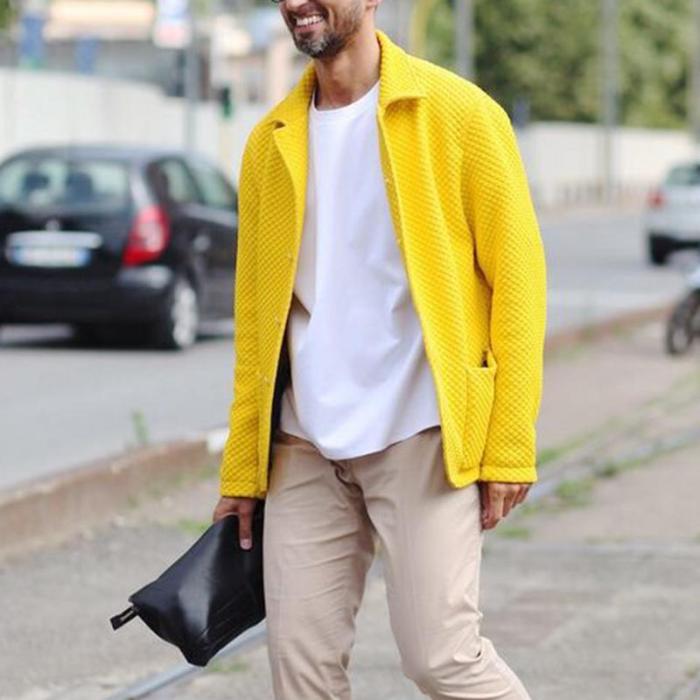 Fashion yellow long sleeves folding collar jacket