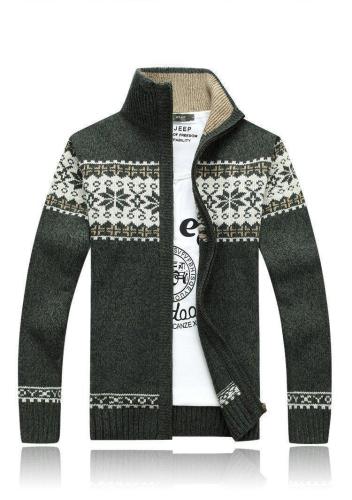 Jacquard Slim Collar Knit Casual Jacket Male