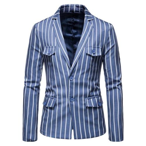 Blazer Men 2020 Spring and Autumn New Fashion Casual Men Stripe Two Buckle Pocket Slim High Quality Mens Blazer Jacket