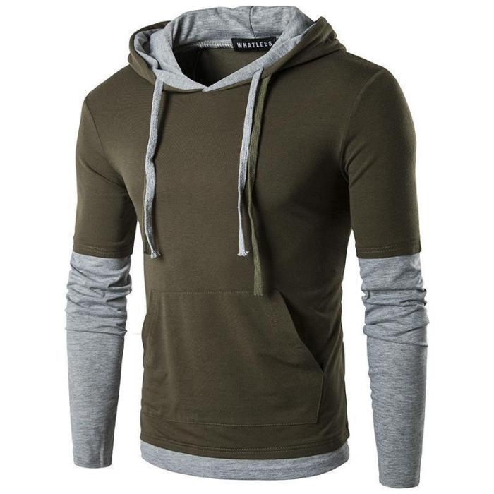 Basic Fake Two Hooded Long Sleeve 4 Colors