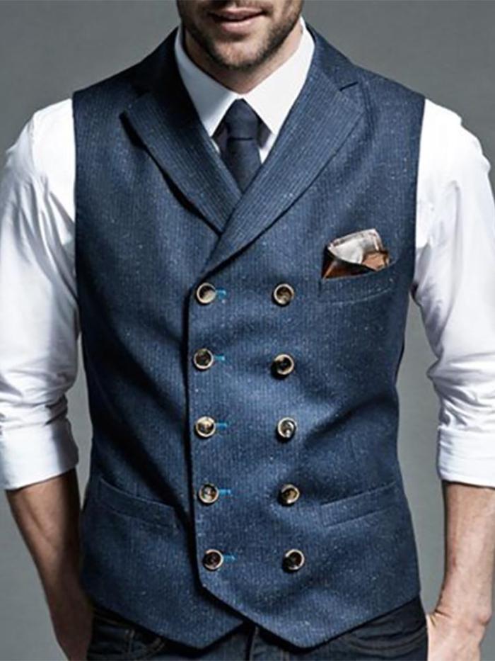 Formal Pure Color Decorative buckle Men's Vest
