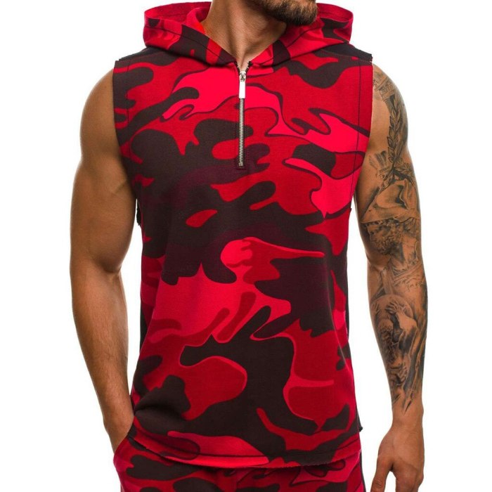 2019 New Arrival Hoodies Camouflage Vest Fitness Clothes Bodybuilding Tank Top Men Sleeveless Sporting Shirt Casual Waistcoat