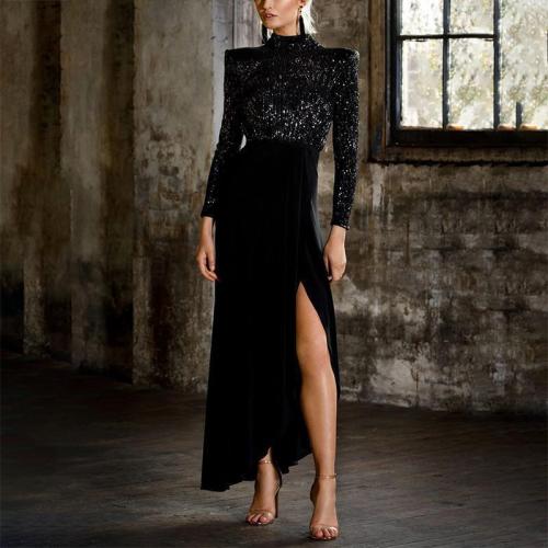 Individuality Bare Back Split Paillette Evening  Dress