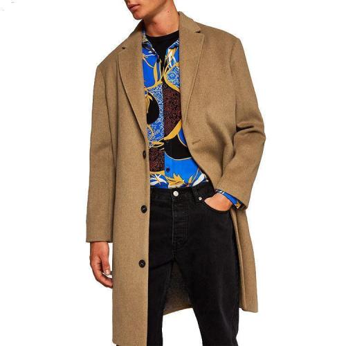 Stylish And Simple Gentleman's Long Solid Color Wool Coat