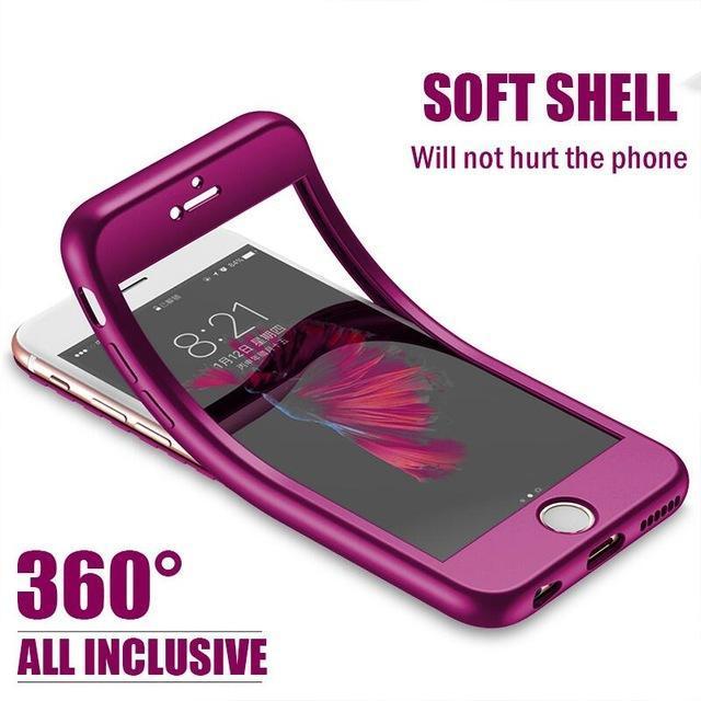 Luxury Soft TPU Silicone 360 Full Cover Cases with glass For iPhone