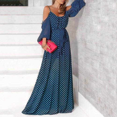 Sexy Off Shoulder Wave Point Maxi Dress