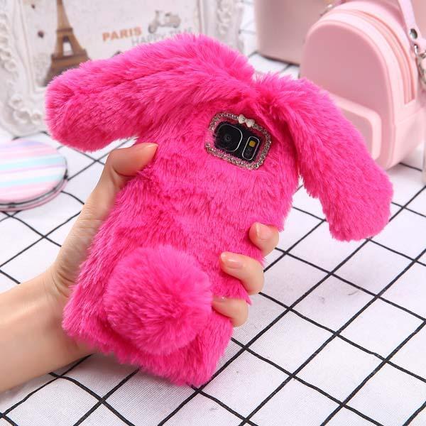 Fashion Bling Diamond Cute Soft Fluffy Rabbit Case For Samsung