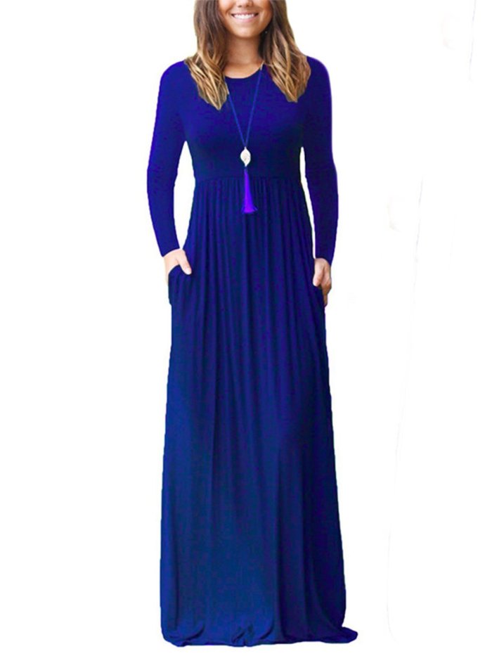 Casual Long Sleeve Solid Maxi Dress