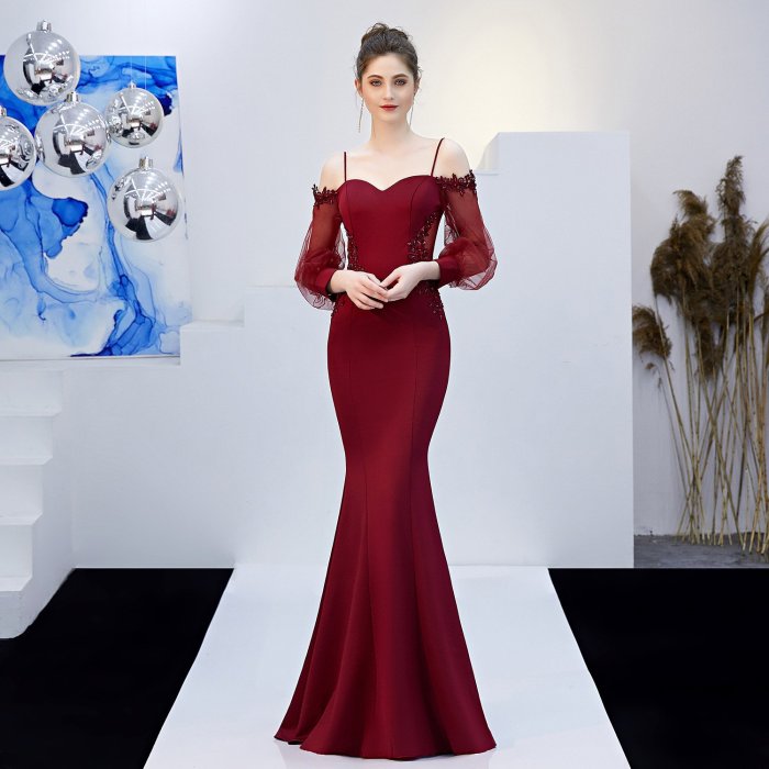 noble embroidery evening Dresses Sequined Mermaid Prom Dress Elegant V-Neck Party Dress applique long evening gown