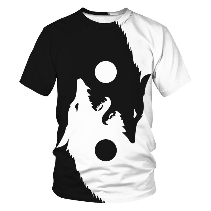 3D Wolf Printed Funny Men T-shirt Loose Casual Novelty Short Sleeve Tees Top