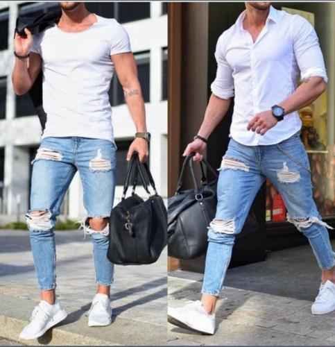Fashion Ripped Mens Jeans Slim Fit Pants