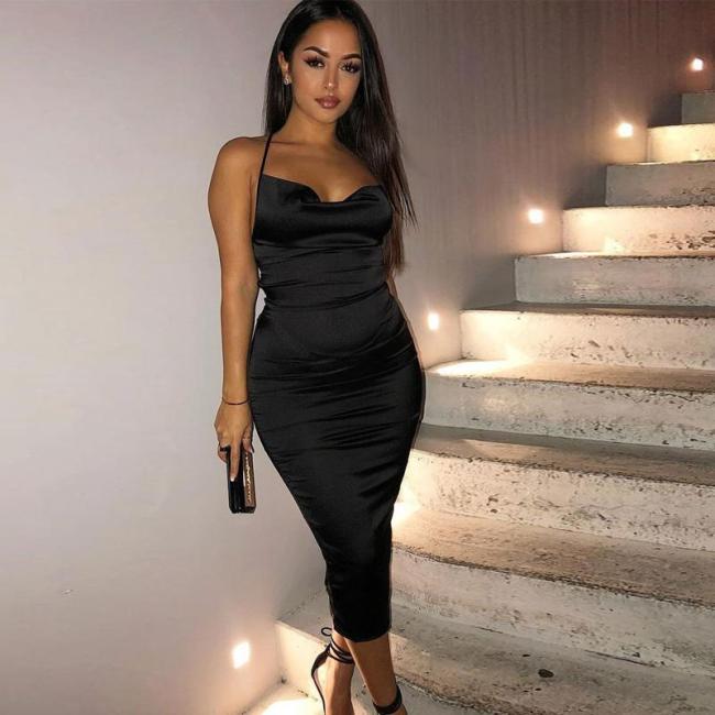neon satin lace up 2019 summer women bodycon long midi dress sleeveless backless elegant party outfits sexy club clothes vestido