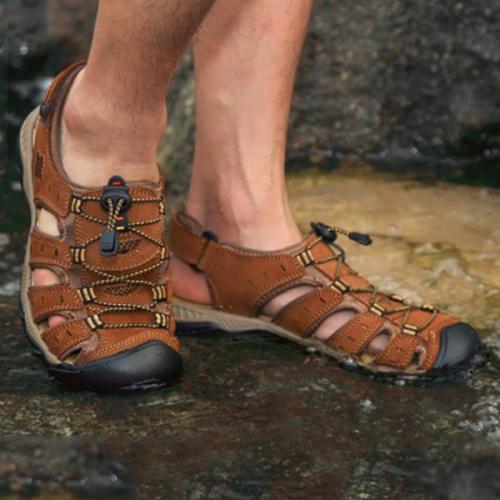 Casual Outdoor Hook and Loop Fastener Sandals Breathable Comfortable Beach Flat Shoes