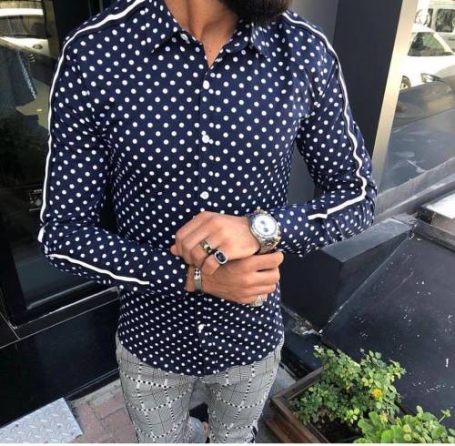 Fashion Lapel Collar Dot Stripe Long Sleeve  Shirt