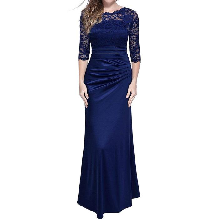 Elegant Mermaid Black Lace Long Evening Dresses Three Quarter Sleeve Lace Applique Robe De Soiree Longue Formal Evening Gown