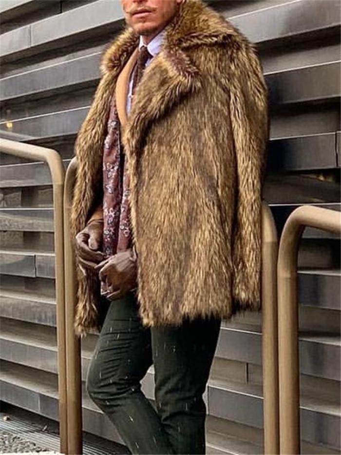 Men's Fashion Stitching Fur Long Coat