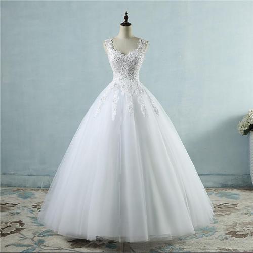 Vestidos De Novia Ball Gowns White Tulle Wedding Dresses Appliques Pearls Backless Bridal Dress Plus Size Wedding Gowns