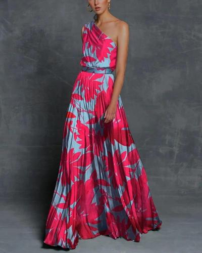 Printing Irregular Sleeveless Off Shoulder Sexy Dress Vintage Sexy Plus Size Flowers Dresses 2020 Maxi Dresses