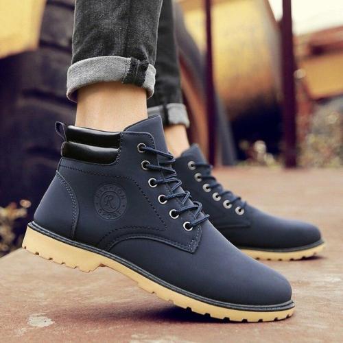 Fashion Shoes Men Boots Genuine PU Winter Autumn Men's Casual Lace Up Warm Ankle Motorcycle Boots Outdoor Leather Shoes 39-44