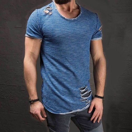 Ripped Mens Short Sleeve T-Shirts Clothes Plus Size