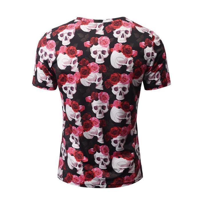 Halloween Skull Floral Print 3D Men's T-Shirt