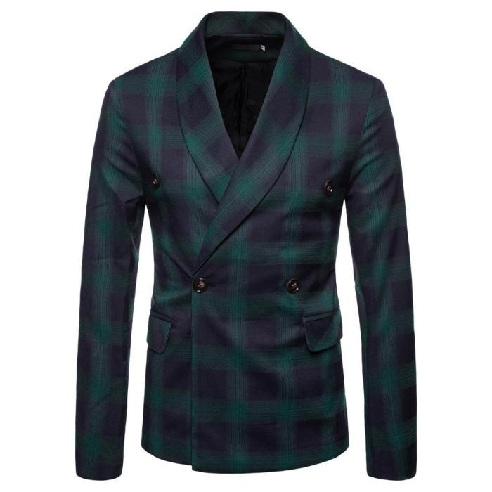 Fashion Slim Button Check Printed Suit Coat