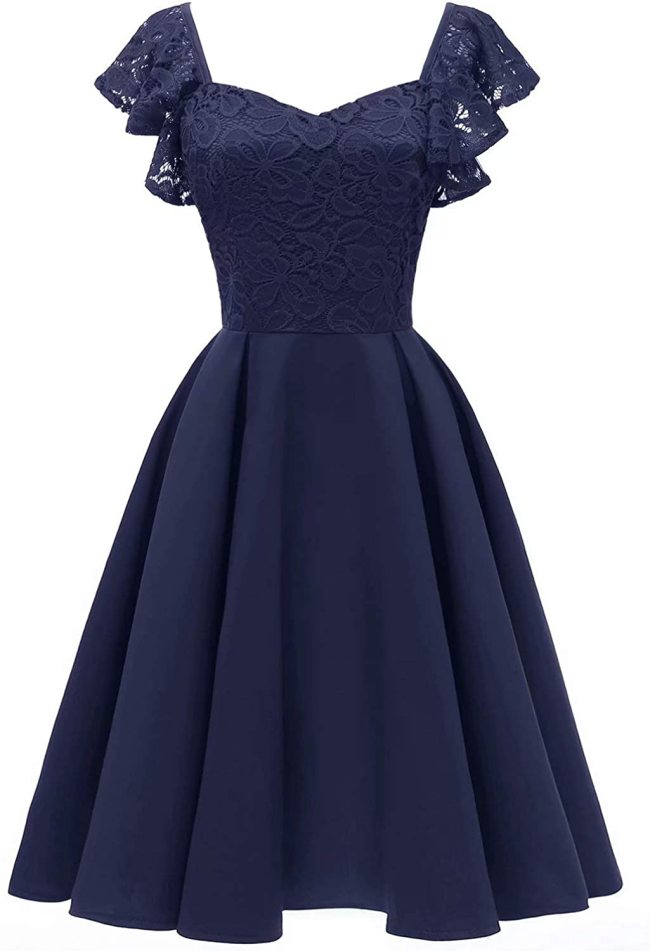Women Lace Bridesmaid Cocktail Party Prom Midi Dress
