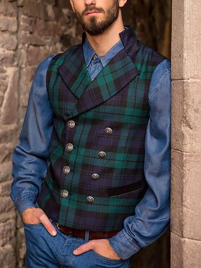 Flashmay Casual Plaid Double Breasted Vest