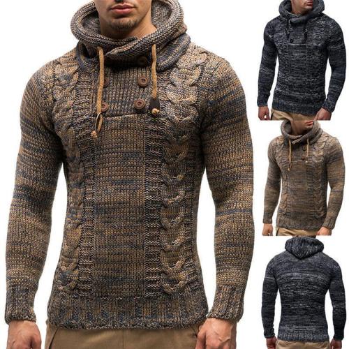 Fashion Mens  High Collar Plain Knit Thick Sweater