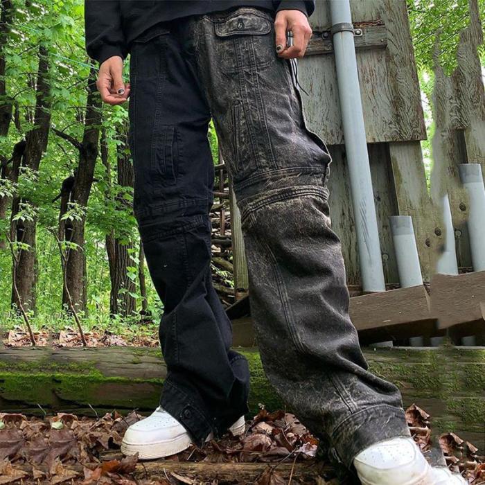 Black stitching casual loose mens trousers TT010