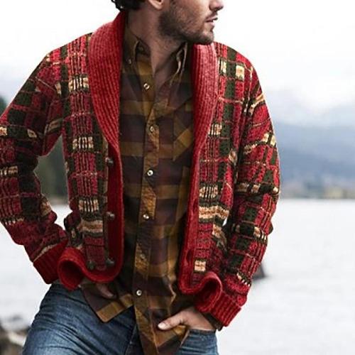 Men's Red Check Sweater Jacket