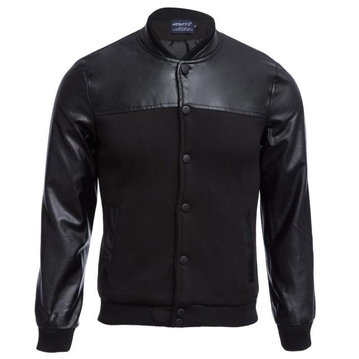 Men's Stand Collar Jacket Stylish Patchwork Design Slim Fit