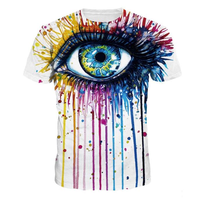 Graffiti Big Eyes Round Neck Digital Print T-shirt
