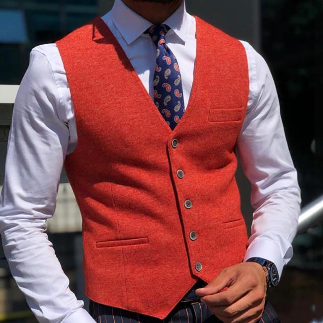 Flashmay Brief Pure Color Single Breasted Vest