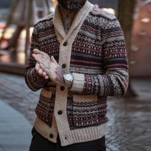 Men's Vintage Casual Geometric Cardigan Sweater