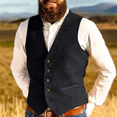 England Style Pure Color V Neck Men Vest