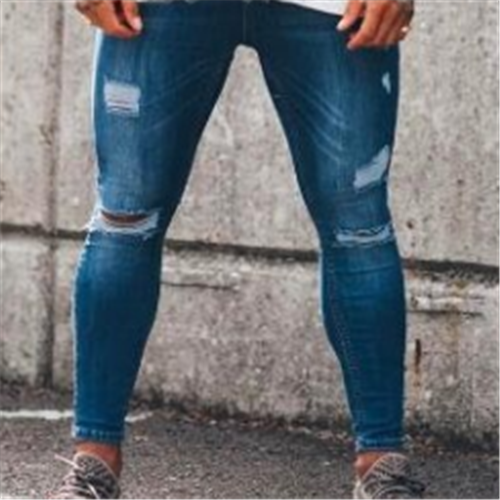 Fashion Elastic Plain Hole Jeans Pants