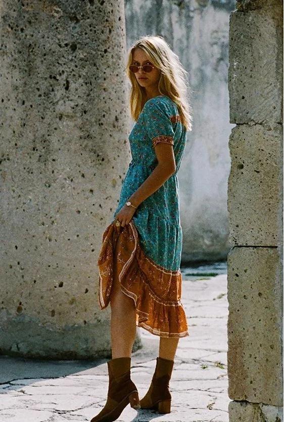 Boho Loose Dress Summer Style Folk Floral Print Tropical Holiday Beach Dress V-Neck Short Sleeve Sundress Plus Size 5XL Dropship