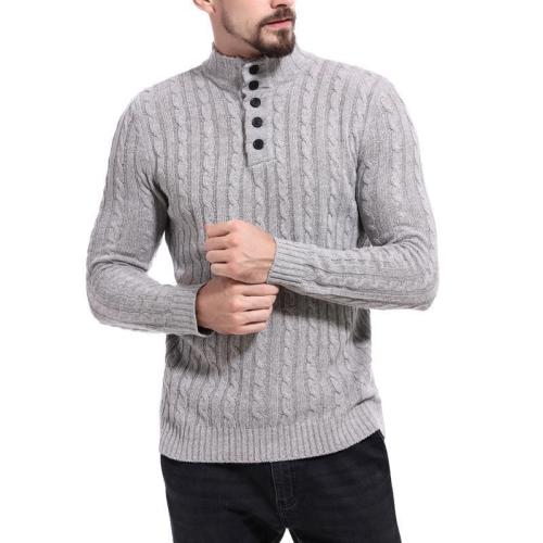 Men's Casual High Collar Jacquard Sweater