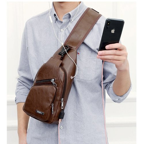 USB men portable charging casual Messenger bag   outdoor sports chest bag