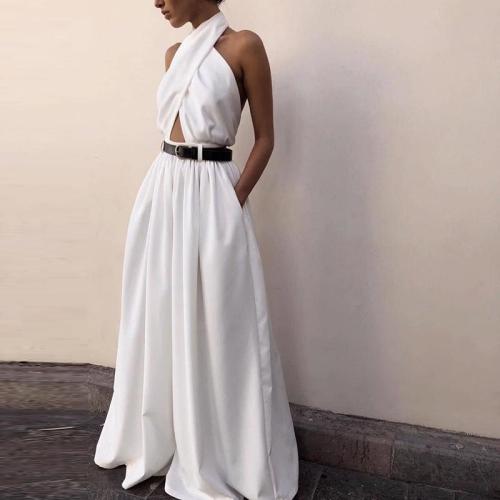 Casual Sexy Sling Off The Shoulder Backless Pure Color Maxi Dress Evening Dress