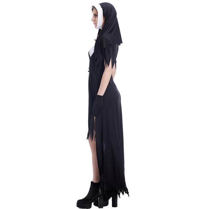 Halloween Split Joint Irregular Nuns Cosplay Dress