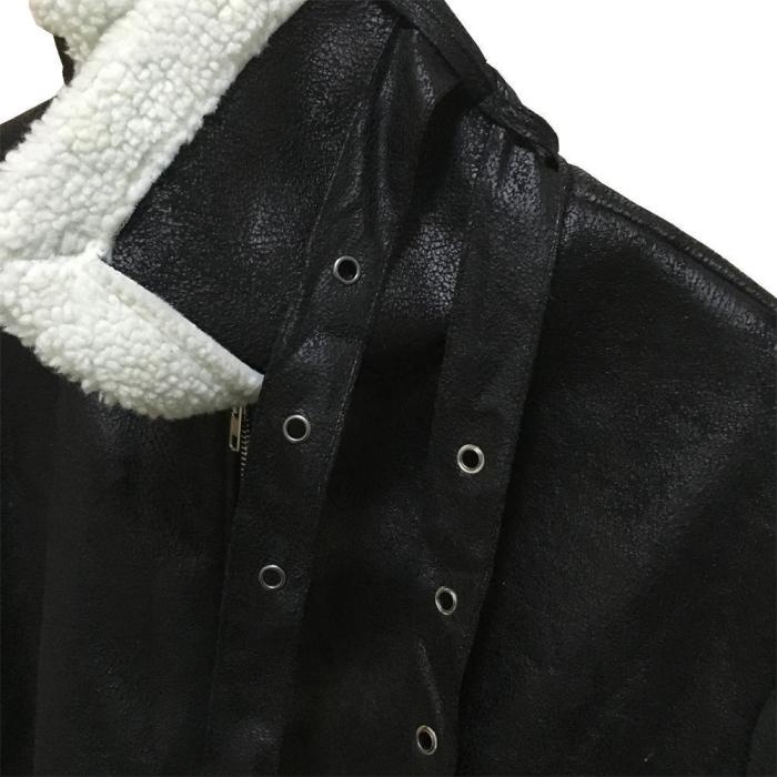 Fashion Long Sleeve Plush Leather Jacket